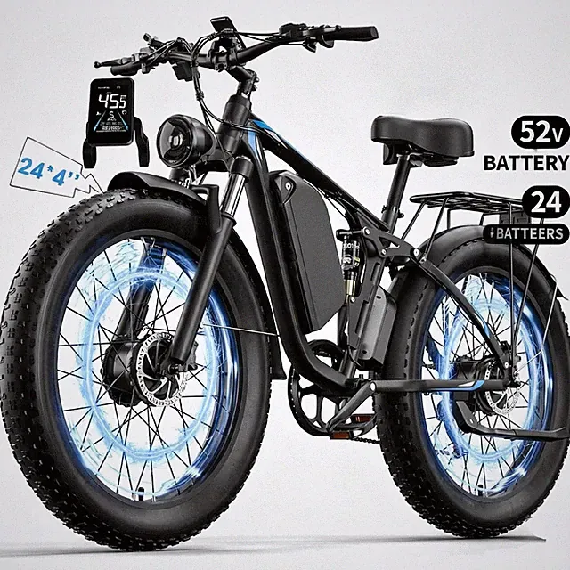 24" Fat Tire Electric Bike Dual Motor 5000W 52V 34Ah 45MPH Hydraulic Brake