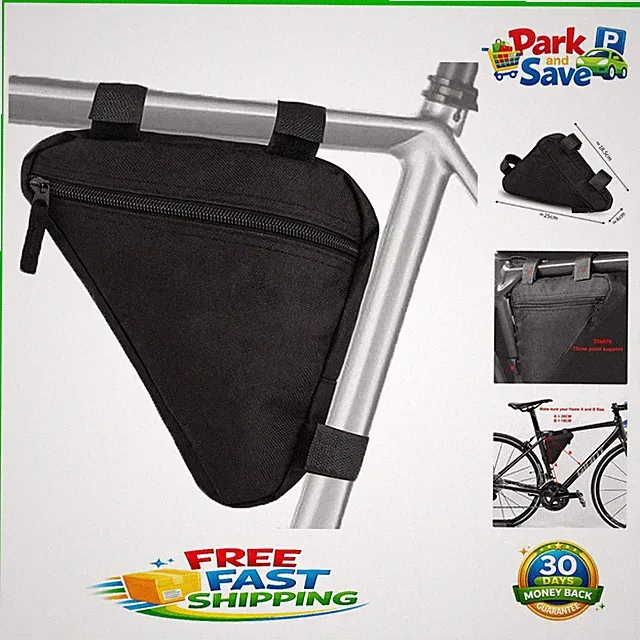 Durable Triangle Frame Bag for Bikes - Spacious Black Cycling Storage Solution