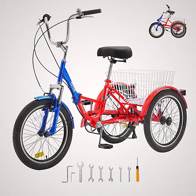 VEVOR Folding Adult Tricycle 20-Inch 7-Speed Adult 3 Wheel Trikes Carbon Steel